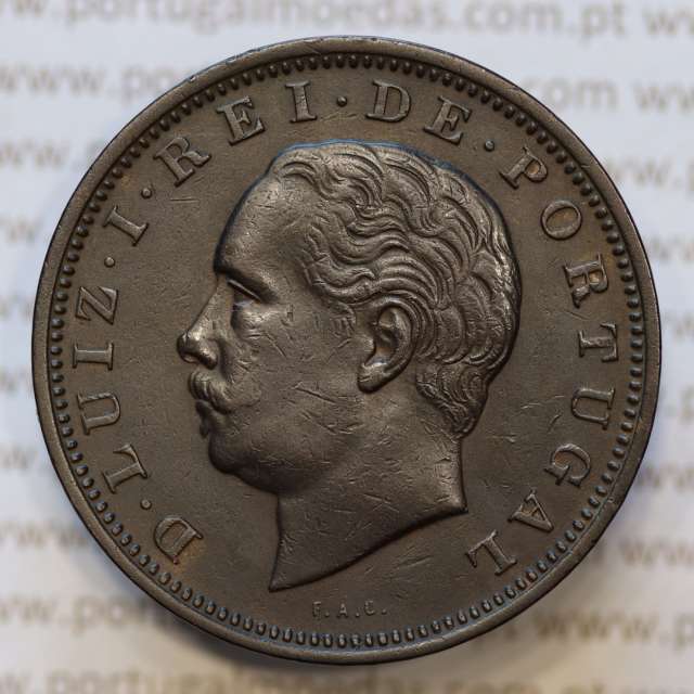 Moeda 20 Réis Bronze (XX Réis) 1884 (MBC+ / BELA) - Rei D. LUIS I - World Coins Portugal KM527