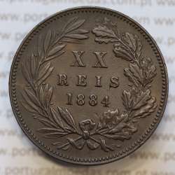 Moeda 20 Réis Bronze (XX Réis) 1884 (MBC+ / BELA) - Rei D. LUIS I - World Coins Portugal KM527