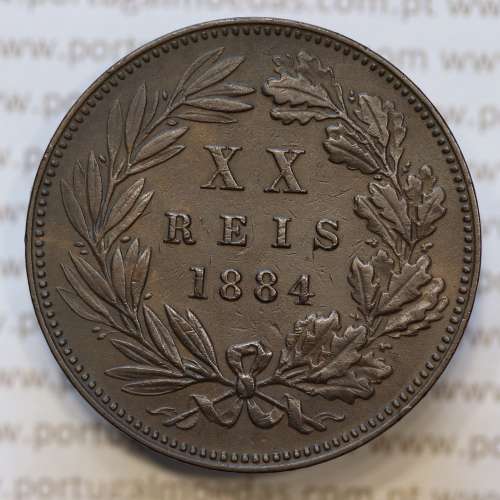 Moeda 20 Réis Bronze (XX Réis) 1884 (MBC+ / BELA) - Rei D. LUIS I - World Coins Portugal KM527