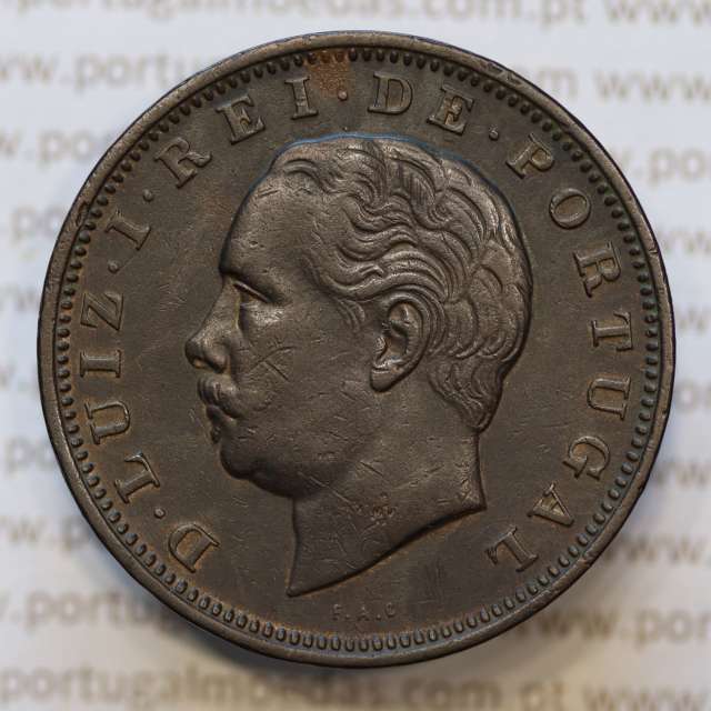 Moeda 20 Réis Bronze (XX Réis) 1884 (MBC+) - Rei D. LUIS I - World Coins Portugal KM527