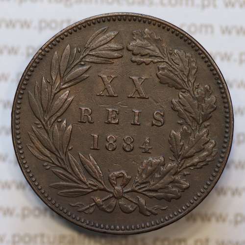 Moeda 20 Réis Bronze (XX Réis) 1884 (MBC+) - Rei D. LUIS I - World Coins Portugal KM527