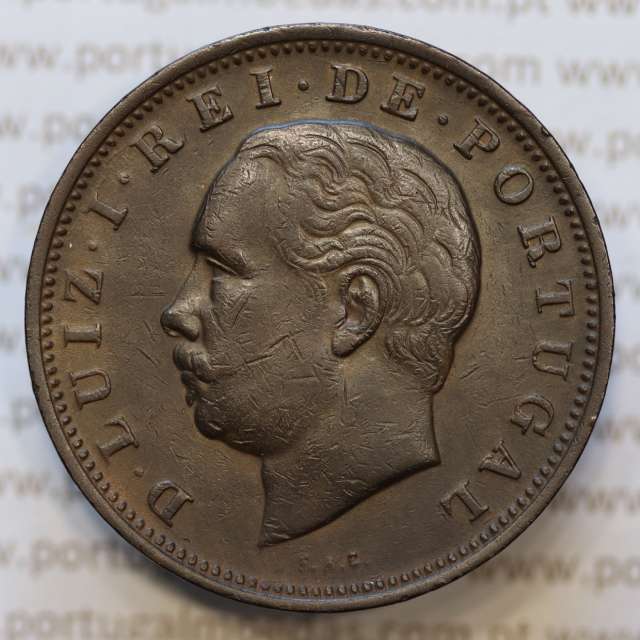 Moeda 20 Réis Bronze (XX Réis) 1884 (MBC+) - Rei D. LUIS I - World Coins Portugal KM527