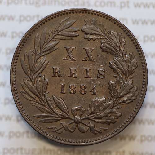 Moeda 20 Réis Bronze (XX Réis) 1884 (MBC+) - Rei D. LUIS I - World Coins Portugal KM527