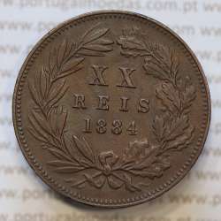 Moeda 20 Réis Bronze (XX Réis) 1884 (MBC+) - Rei D. LUIS I - World Coins Portugal KM527