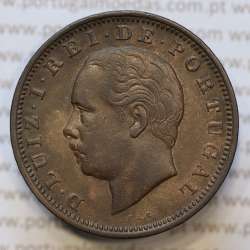 Moeda 20 Réis Bronze (XX Réis) 1884 (MBC+) - Rei D. LUIS I - World Coins Portugal KM527