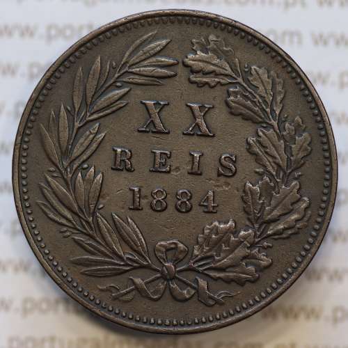 Moeda 20 Réis Bronze (XX Réis) 1884 (MBC+) - Rei D. LUIS I - World Coins Portugal KM527