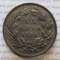 Moeda 20 Réis Bronze (XX Réis) 1884 (MBC+) - Rei D. LUIS I - World Coins Portugal KM527