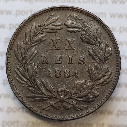 Moeda 20 Réis Bronze (XX Réis) 1884 (MBC+) - Rei D. LUIS I - World Coins Portugal KM527