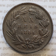 Moeda 20 Réis Bronze (XX Réis) 1884 (MBC+) - Rei D. LUIS I - World Coins Portugal KM527