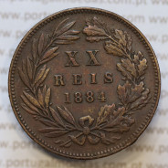 Moeda 20 Réis Bronze (XX Réis) 1884 (MBC+) - Rei D. LUIS I - World Coins Portugal KM527
