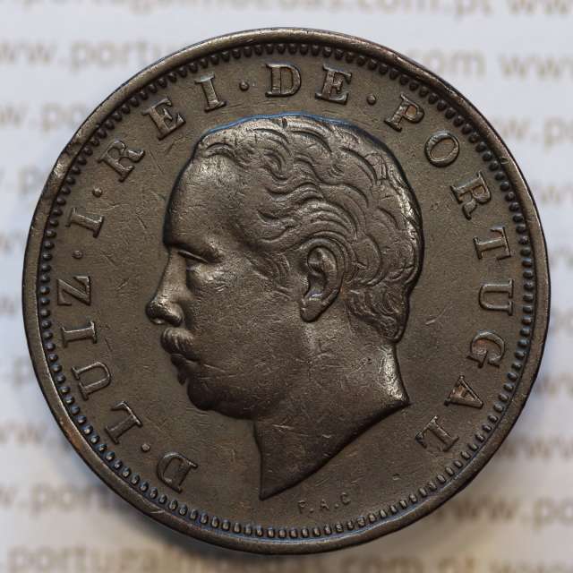 Moeda 20 Réis Bronze (XX Réis) 1884 (MBC+) - Rei D. LUIS I - World Coins Portugal KM527