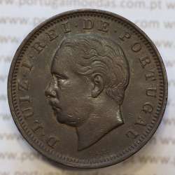 Moeda 20 Réis Bronze (XX Réis) 1884 (MBC+) - Rei D. LUIS I - World Coins Portugal KM527