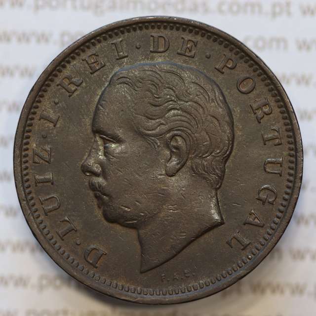 Moeda 20 Réis Bronze (XX Réis) 1884 (MBC+) - Rei D. LUIS I - World Coins Portugal KM527