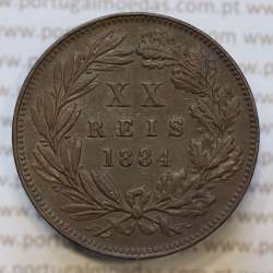 Moeda 20 Réis Bronze (XX Réis) 1884 (MBC+) - Rei D. LUIS I - World Coins Portugal KM527