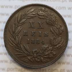 Moeda 20 Réis Bronze (XX Réis) 1884 (MBC) - Rei D. LUIS I - World Coins Portugal KM527