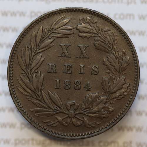 Moeda 20 Réis Bronze (XX Réis) 1884 (MBC) - Rei D. LUIS I - World Coins Portugal KM527