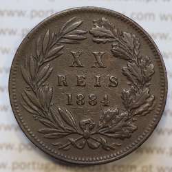 Moeda 20 Réis Bronze (XX Réis) 1884 (MBC) - Rei D. LUIS I - World Coins Portugal KM527