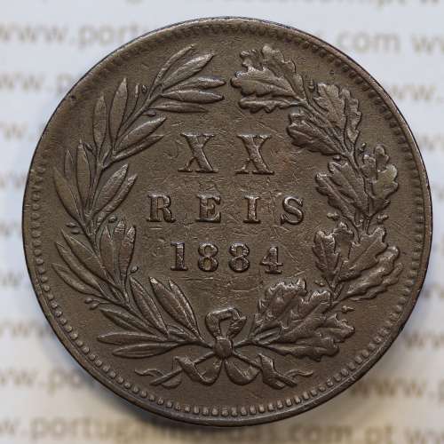 Moeda 20 Réis Bronze (XX Réis) 1884 (MBC) - Rei D. LUIS I - World Coins Portugal KM527