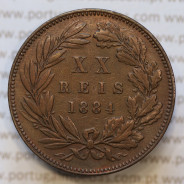 Moeda 20 Réis Bronze (XX Réis) 1884 (MBC) - Rei D. LUIS I - World Coins Portugal KM527