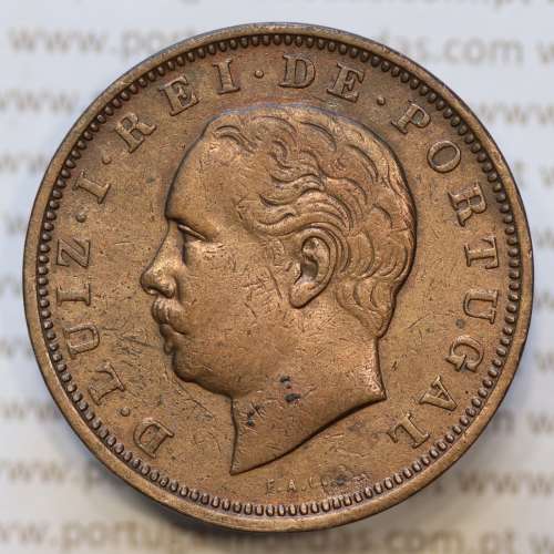 Moeda 20 Réis Bronze (XX Réis) 1884 (MBC) - Rei D. LUIS I - World Coins Portugal KM527