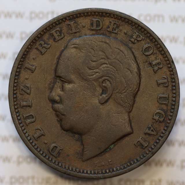 Moeda 20 Réis Bronze (XX Réis) 1884 (MBC) - Rei D. LUIS I - World Coins Portugal KM527