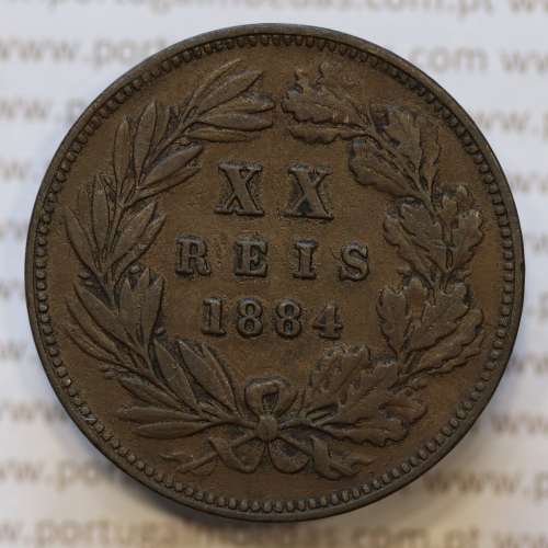 Moeda 20 Réis Bronze (XX Réis) 1884 (MBC) - Rei D. LUIS I - World Coins Portugal KM527