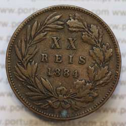Moeda 20 Réis Bronze (XX Réis) 1884 (MBC) - Rei D. LUIS I - World Coins Portugal KM527