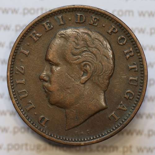Moeda 20 Réis Bronze (XX Réis) 1884 (MBC) - Rei D. LUIS I - World Coins Portugal KM527