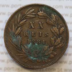Moeda 20 Réis Bronze (XX Réis) 1884 (MBC) - Rei D. LUIS I - World Coins Portugal KM527