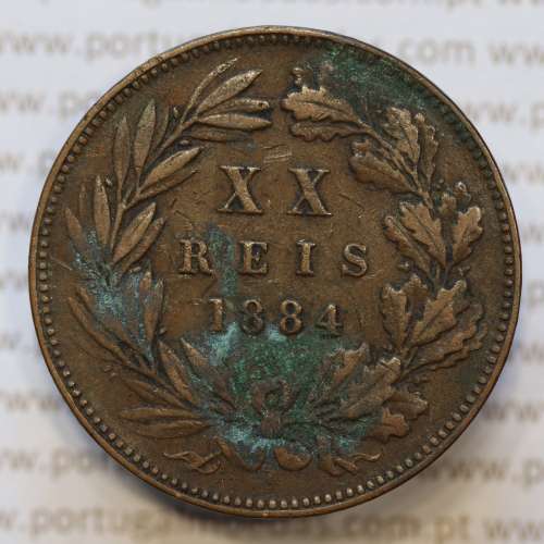 Moeda 20 Réis Bronze (XX Réis) 1884 (MBC) - Rei D. LUIS I - World Coins Portugal KM527