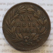 Moeda 20 Réis Bronze (XX Réis) 1884 (MBC) - Rei D. LUIS I - World Coins Portugal KM527