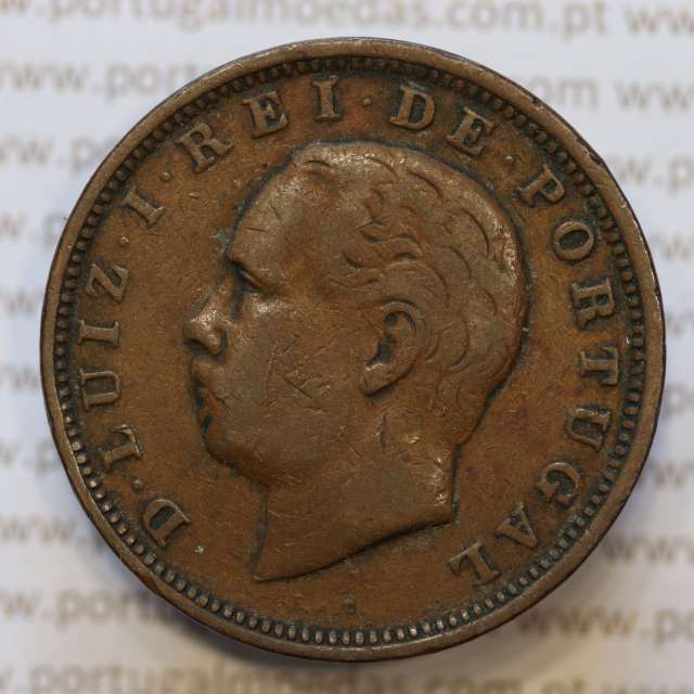 Moeda 20 Réis Bronze (XX Réis) 1884 (MBC) - Rei D. LUIS I - World Coins Portugal KM527