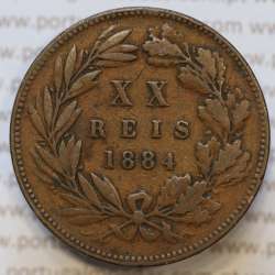 Moeda 20 Réis Bronze (XX Réis) 1884 (MBC) - Rei D. LUIS I - World Coins Portugal KM527