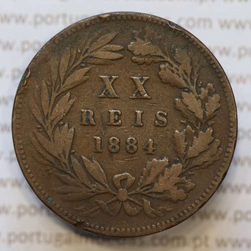 Moeda 20 Réis Bronze (XX Réis) 1884 (BC) - Rei D. LUIS I - World Coins Portugal KM527