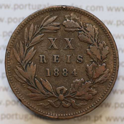 Moeda 20 Réis Bronze (XX Réis) 1884 (BC) - Rei D. LUIS I - World Coins Portugal KM527