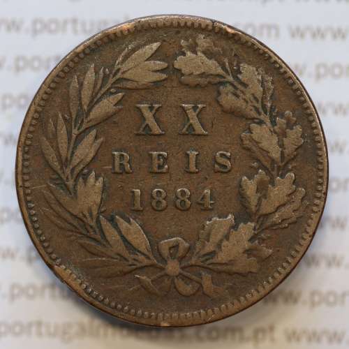 Moeda 20 Réis Bronze (XX Réis) 1884 (BC) - Rei D. LUIS I - World Coins Portugal KM527