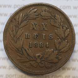 Moeda 20 Réis Bronze (XX Réis) 1884 (BC) - Rei D. LUIS I - World Coins Portugal KM527