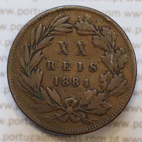 Moeda 20 Réis Bronze (XX Réis) 1884 (BC) - Rei D. LUIS I - World Coins Portugal KM527