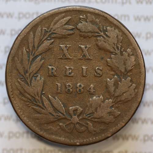 Moeda 20 Réis Bronze (XX Réis) 1884 (BC) - Rei D. LUIS I - World Coins Portugal KM527