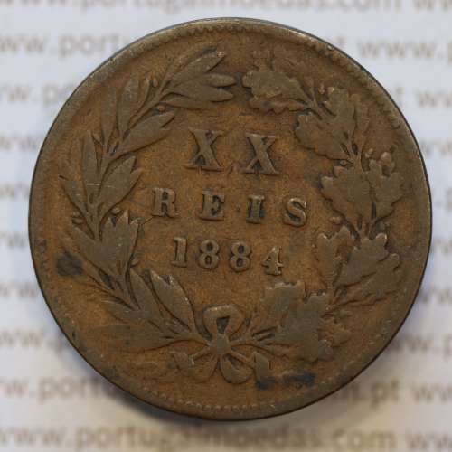 Moeda 20 Réis Bronze (XX Réis) 1884 (BC) - Rei D. LUIS I - World Coins Portugal KM527