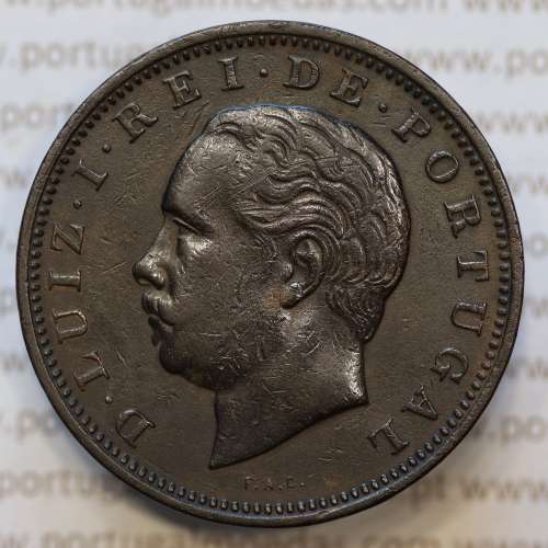 Moeda 20 Réis Bronze (XX Réis) 1885 (MBC+) - Rei D. LUIS I - World Coins Portugal KM527