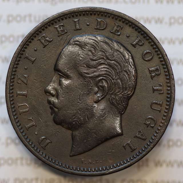 Moeda 20 Réis Bronze (XX Réis) 1885 (MBC+) - Rei D. LUIS I - World Coins Portugal KM527