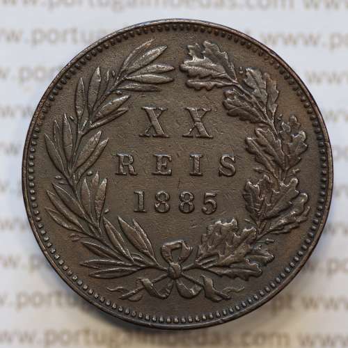 Moeda 20 Réis Bronze (XX Réis) 1885 (MBC+) - Rei D. LUIS I - World Coins Portugal KM527