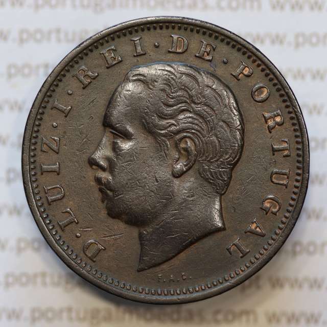 Moeda 20 Réis Bronze (XX Réis) 1885 (MBC+) - Rei D. LUIS I - World Coins Portugal KM527