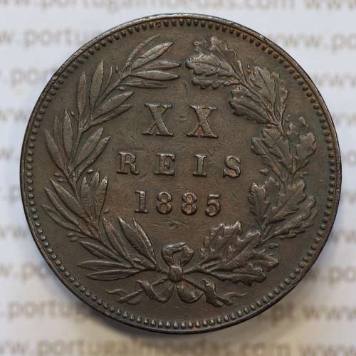 Moeda 20 Réis Bronze (XX Réis) 1885 (MBC+) - Rei D. LUIS I - World Coins Portugal KM527