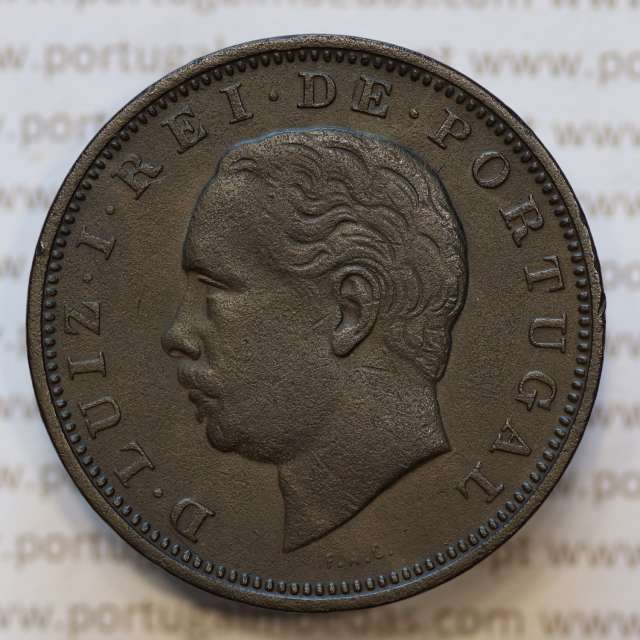 Moeda 20 Réis Bronze (XX Réis) 1885 (MBC+) - Rei D. LUIS I - World Coins Portugal KM527