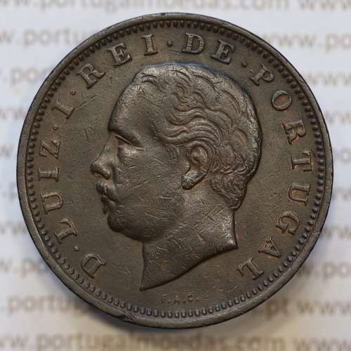 Moeda 20 Réis Bronze (XX Réis) 1885 (MBC+) - Rei D. LUIS I - World Coins Portugal KM527