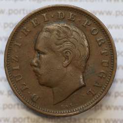 Moeda 20 Réis Bronze (XX Réis) 1885 (MBC+) - Rei D. LUIS I - World Coins Portugal KM527