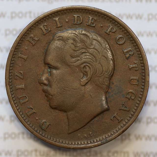 Moeda 20 Réis Bronze (XX Réis) 1885 (MBC+) - Rei D. LUIS I - World Coins Portugal KM527