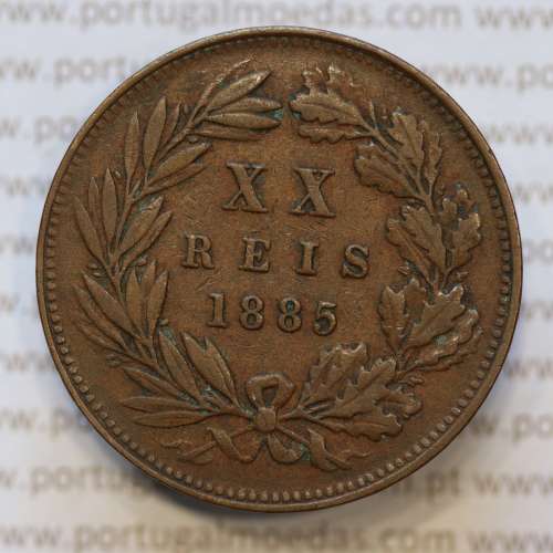 Moeda 20 Réis Bronze (XX Réis) 1885 (MBC+) - Rei D. LUIS I - World Coins Portugal KM527